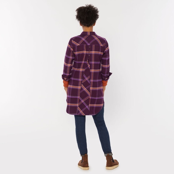 The Folklore Flannel Duster - Purple Elderberry Windowpane Plaid - sz M - Picture 2 of 4